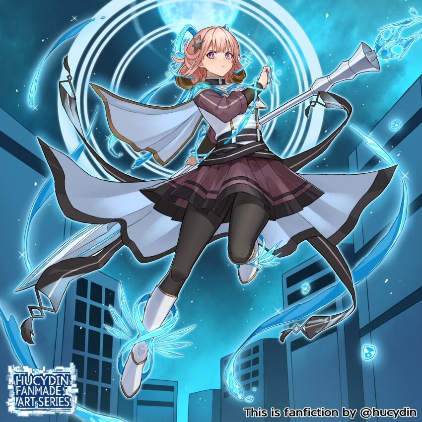 1girl, duel_monster, exosister_kaspitell, exosister_stella, full_moon, hair_ornament, highres, holding