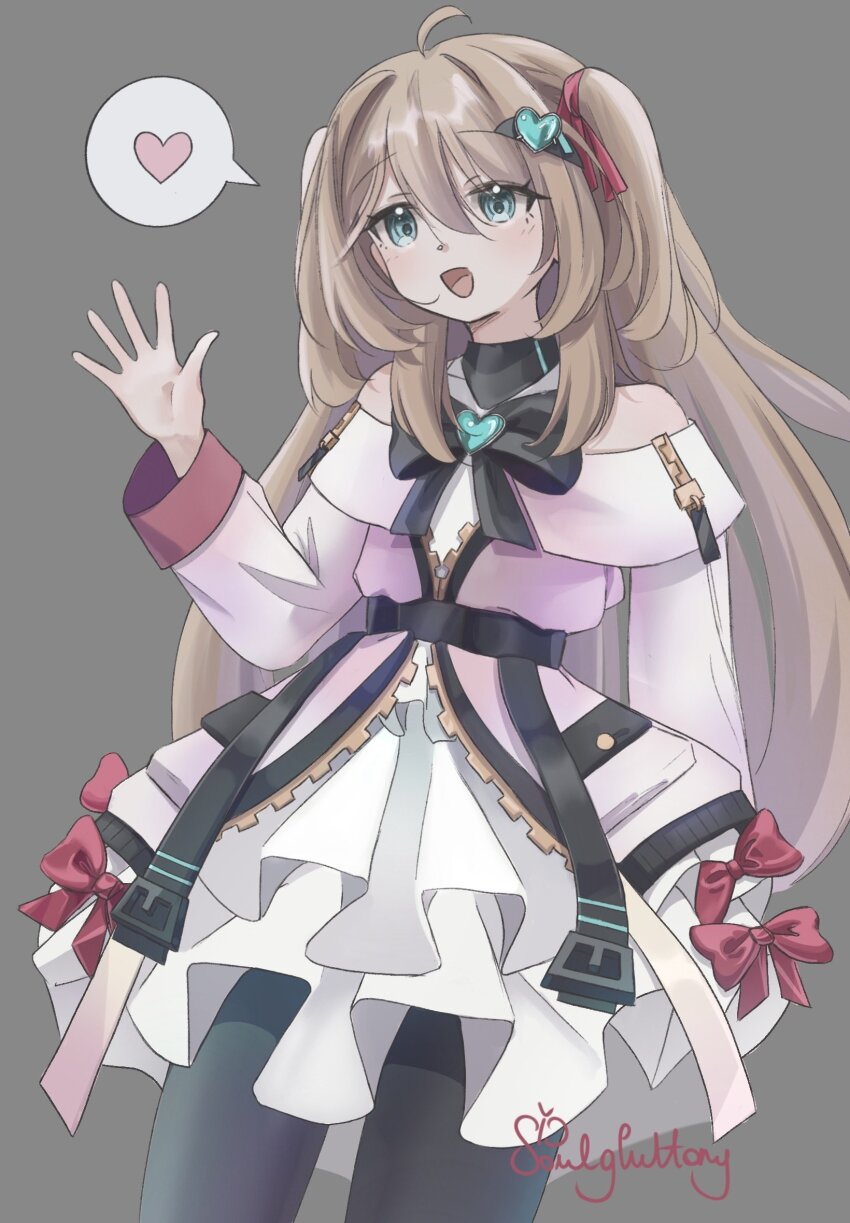 1girl, :d, belt, black_belt, black_bow, black_bowtie, black_pantyhose, blue_eyes