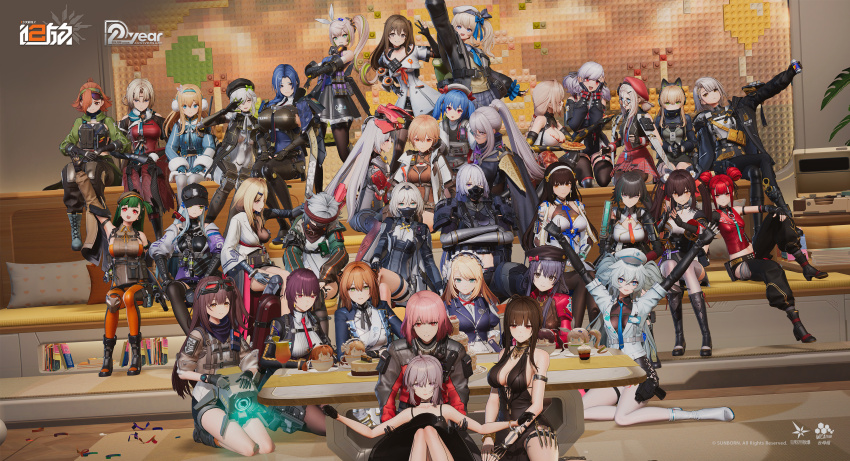 1boy, 6+girls, absurdres, ak-15_(girls'_frontline), alva_(girls'_frontline_2), an-94_(girls'_frontline), andoris_(girls'_frontline_2), anniversary