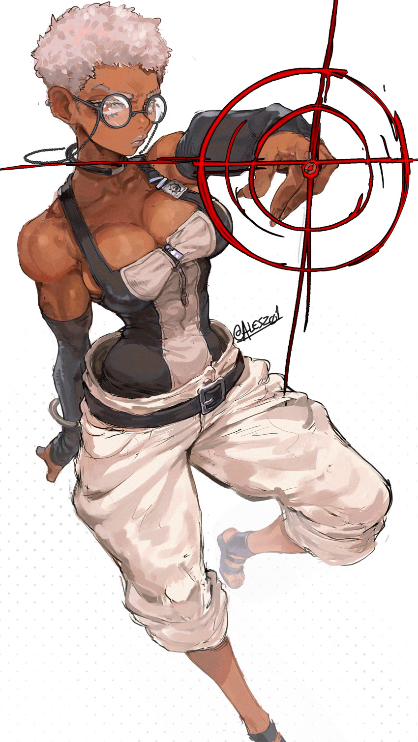 1girl, absurdres, bare_shoulders, belt, breasts, cleavage, closed_mouth, collarbone