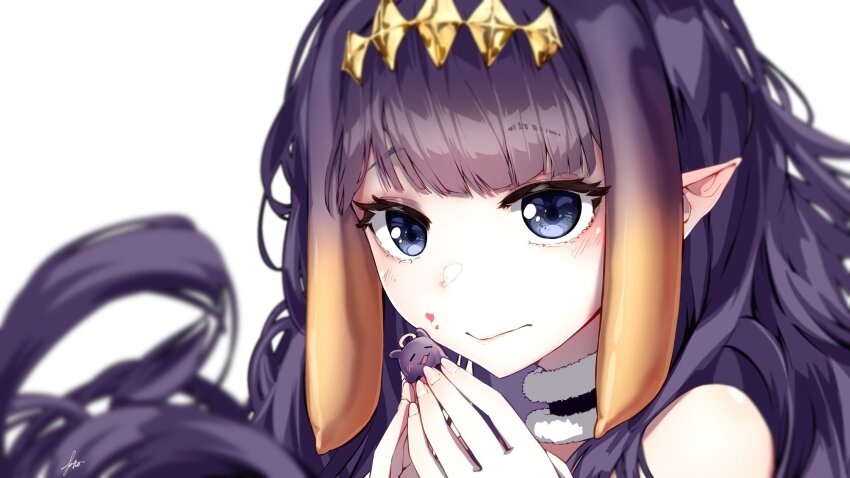 1girl, a0s0l, blurry, blurry_background, blush, fur-trimmed_collar, fur_trim, heart