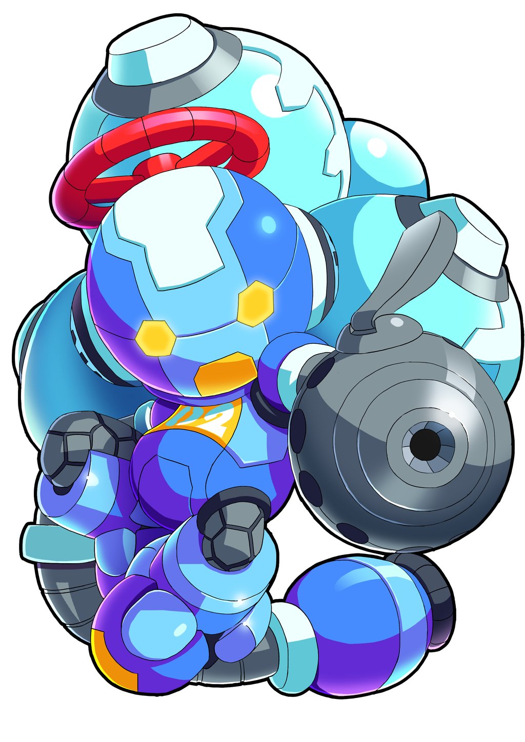 1boy, cryosphere, full_body, highres, hose, mighty_no._9, no_humans, redesign