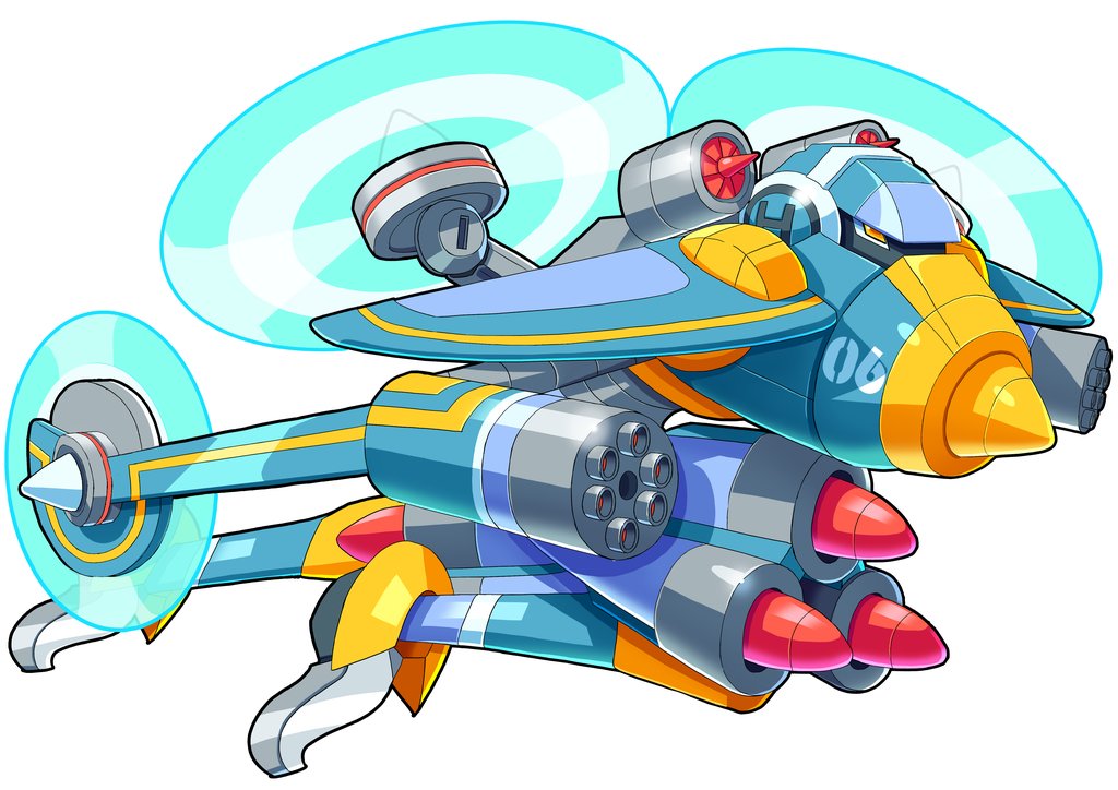 1boy, 6_(number), aircraft, aqua_armor, armor, aviator_(mighty_no._9), full_body, helicopter