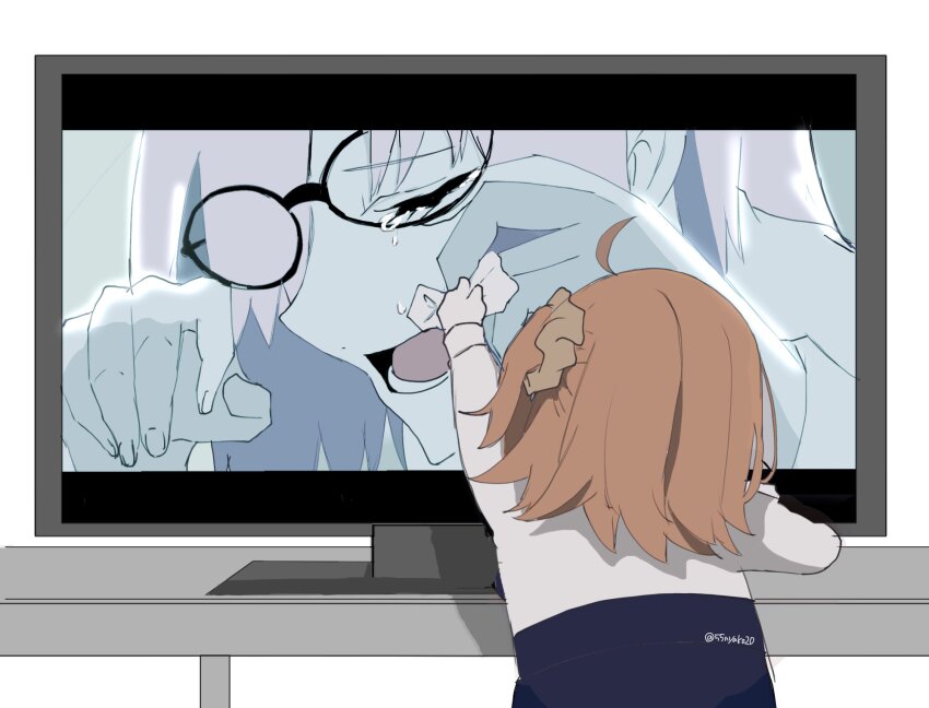 55nyako20, aged_down, crying, fate/grand_order, fate_(series), flat_screen_tv, fujimaru_ritsuka_(female), glasses