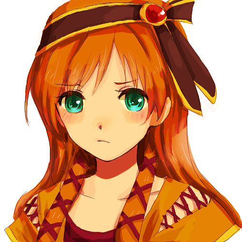 1girl, blush, chrono_(series), chrono_cross, female_focus, green_eyes, headband, himasen