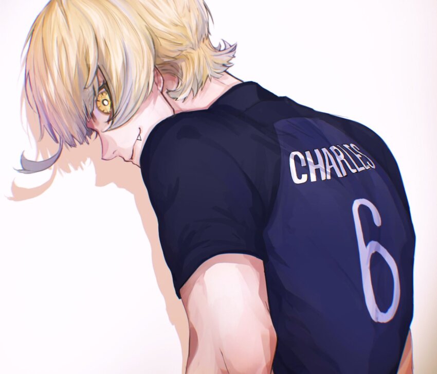 1boy, blonde_hair, blue_lock, charles_chevalier, closed_mouth, commentary_request, daizu_yomibbnb2, fang