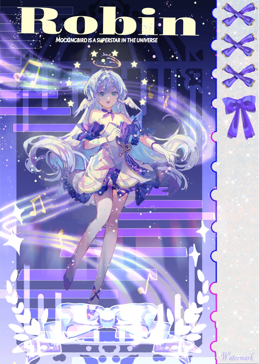 1girl, absurdres, blue_hair, bracelet, character_name, chinese_commentary, commentary_request, detached_sleeves