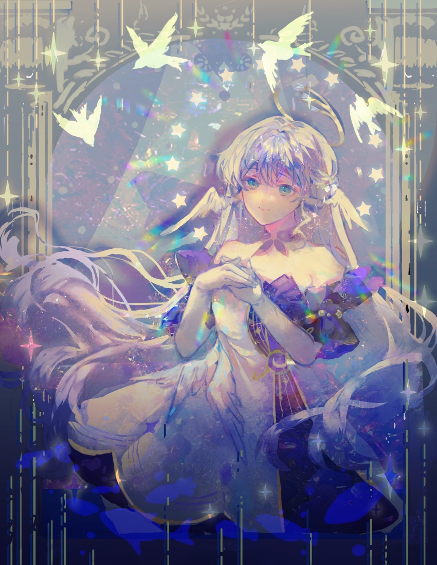 1girl, absurdres, aqua_eyes, bare_shoulders, bird, black_sleeves, chinese_commentary, choker