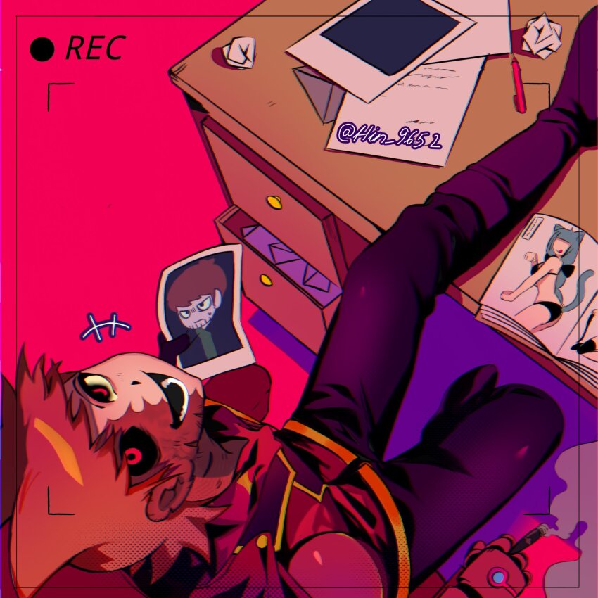 +++, 1boy, animification, black_pants, black_sclera, brown_hair, burn_scar, cape