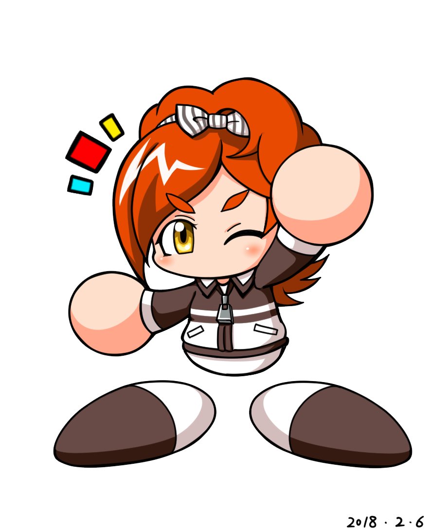 1girl, 2018, arm_up, black_jacket, black_shoes, bow, brown_hair, chibi