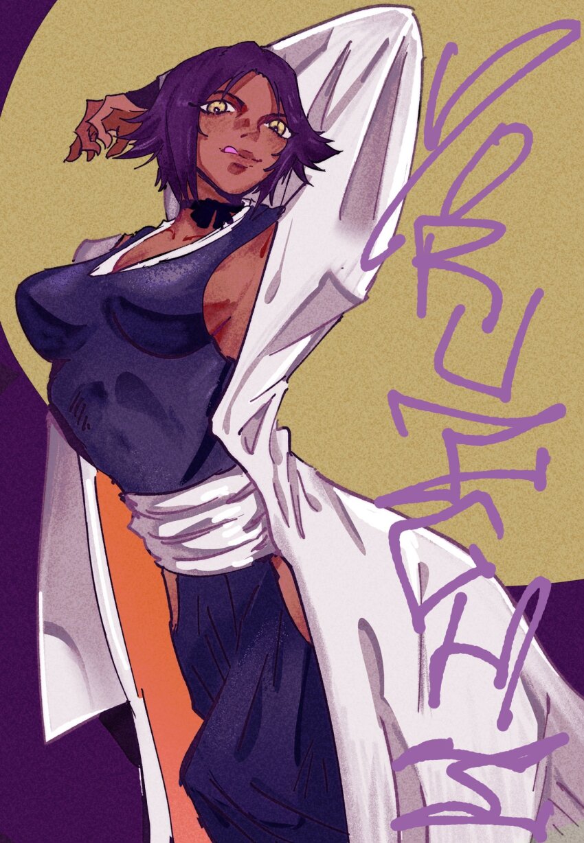 1girl, bleach, bleach:_turn_back_the_pendulum, breasts, dark-skinned_female, dark_skin, highres, kyobored, large_breasts, shihouin_yoruichi, solo