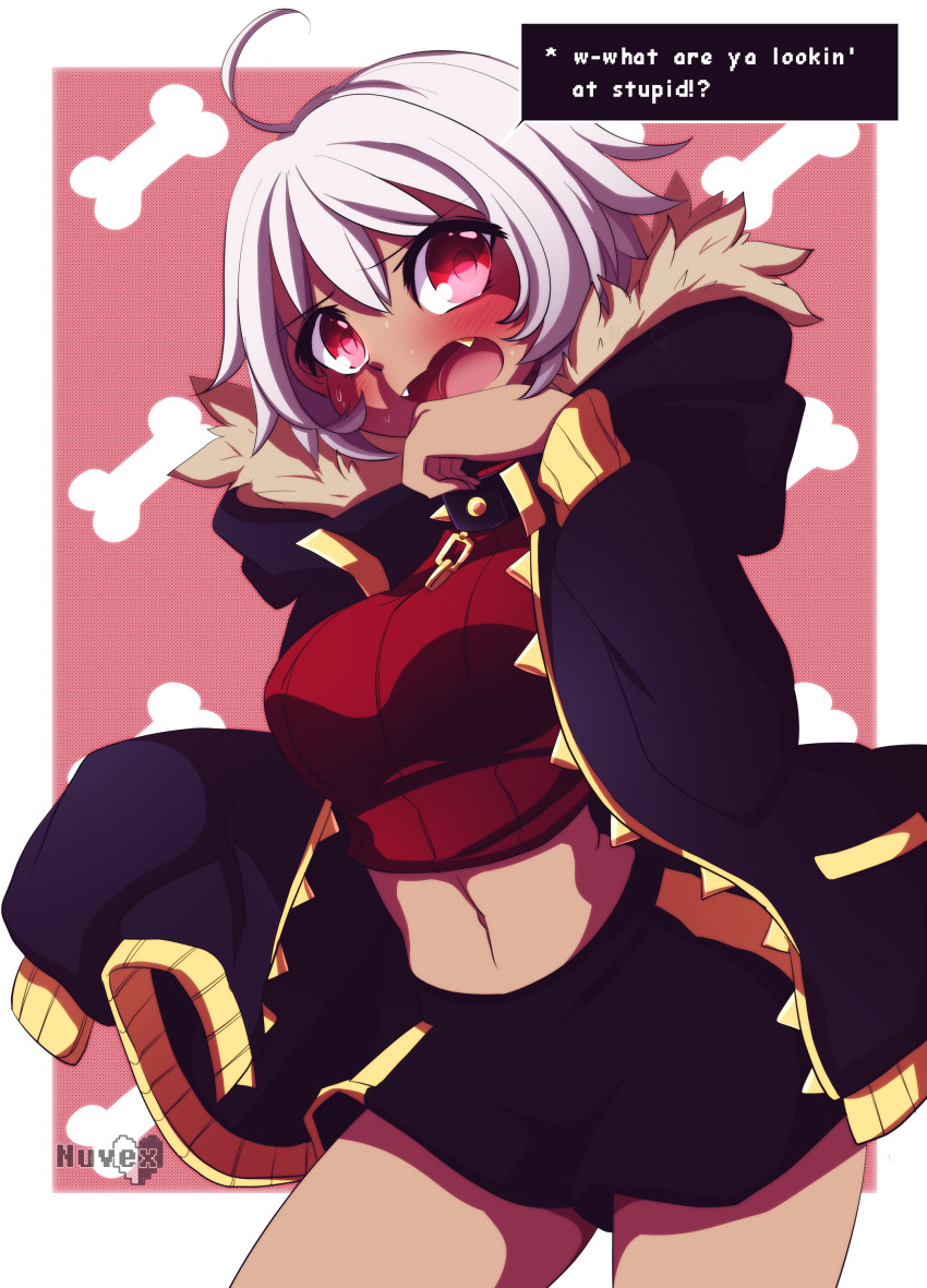 1girl, absurdres, ahoge, black_jacket, black_skirt, bone, chain, collar