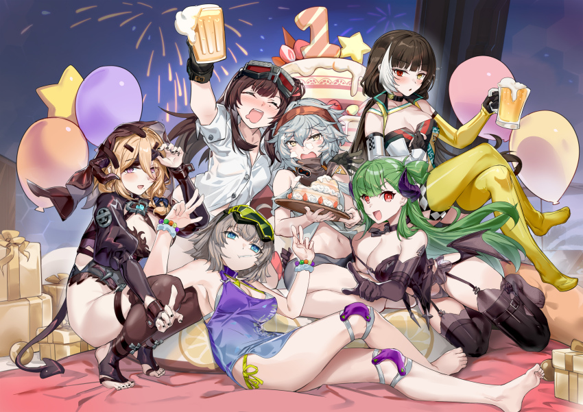 463_jun, 6+girls, aa-12_(girls'_frontline), aa-12_(the_sun_never_rises)_(girls'_frontline), absurdres, aerial_fireworks, andoris_(girls'_frontline_2), andoris_(midnight_whisper)_(girls'_frontline_2)