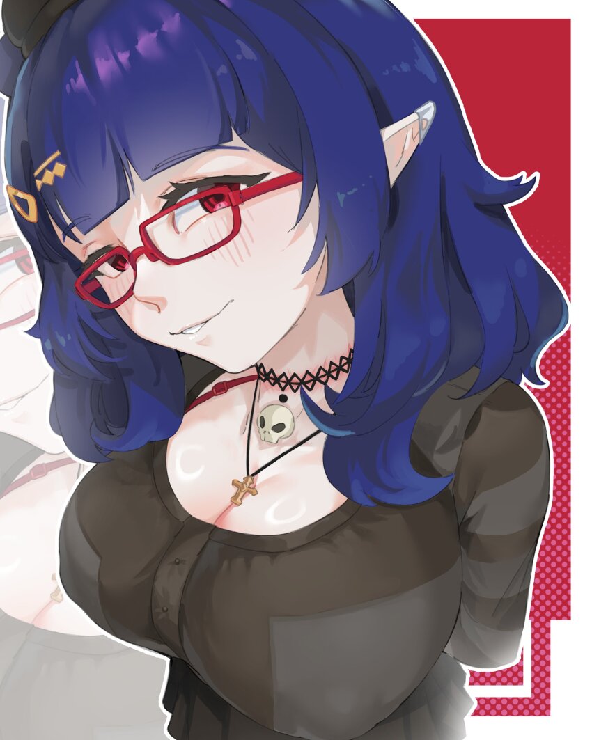 1girl, absurdres, blue_hair, breasts, dizzy_dokuro, dizzy_dokuro_(goth), highres, large_breasts