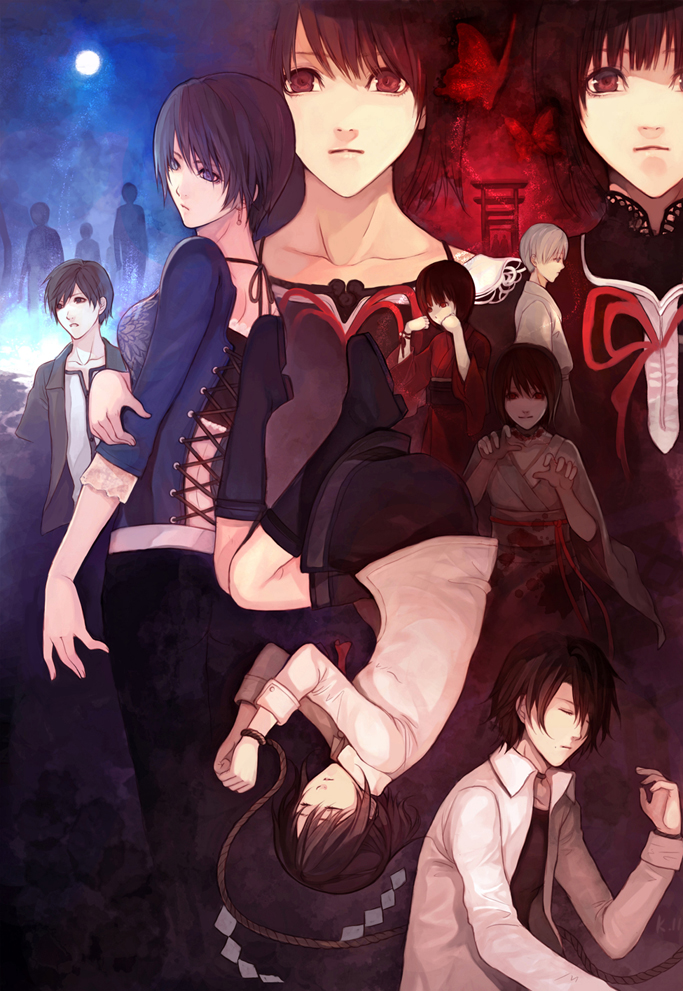 3boys, 6+girls, amakura_kei, amakura_mayu, amakura_mio, back, black_hair, blood