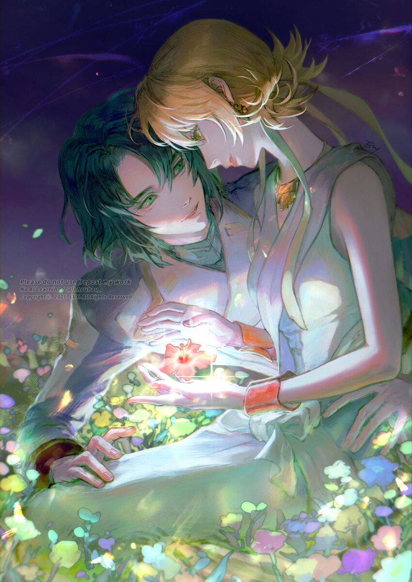 1boy, 1girl, athrun_zala, blonde_hair, blue_eyes, blue_hair, brown_eyes, cagalli_yula_athha