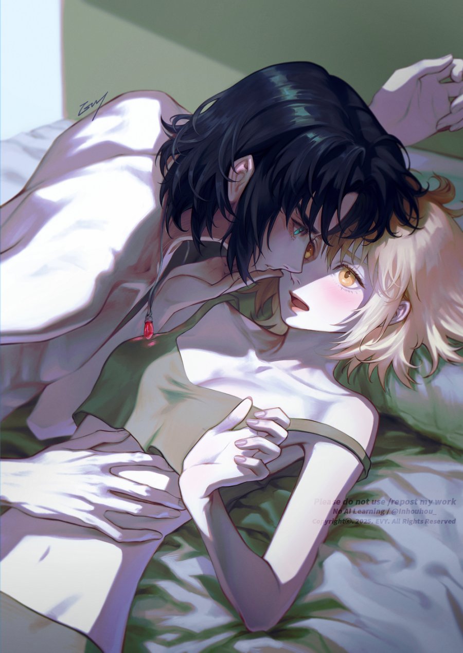 1boy, 1girl, athrun_zala, blonde_hair, blue_hair, blush, breasts, cagalli_yula_athha