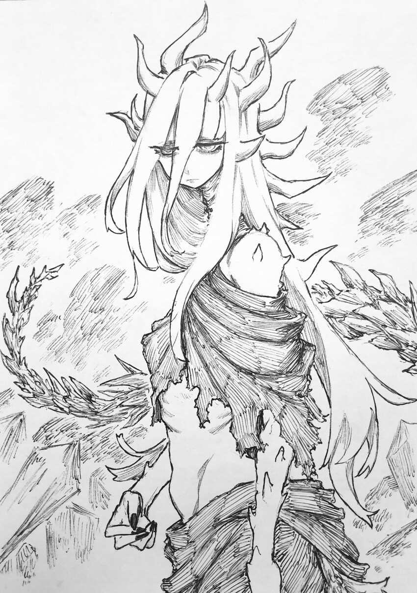 1girl, absurdres, bare_shoulders, caligo_miasma_of_night, chronozbergh, claws, commentary, criss-cross_halter