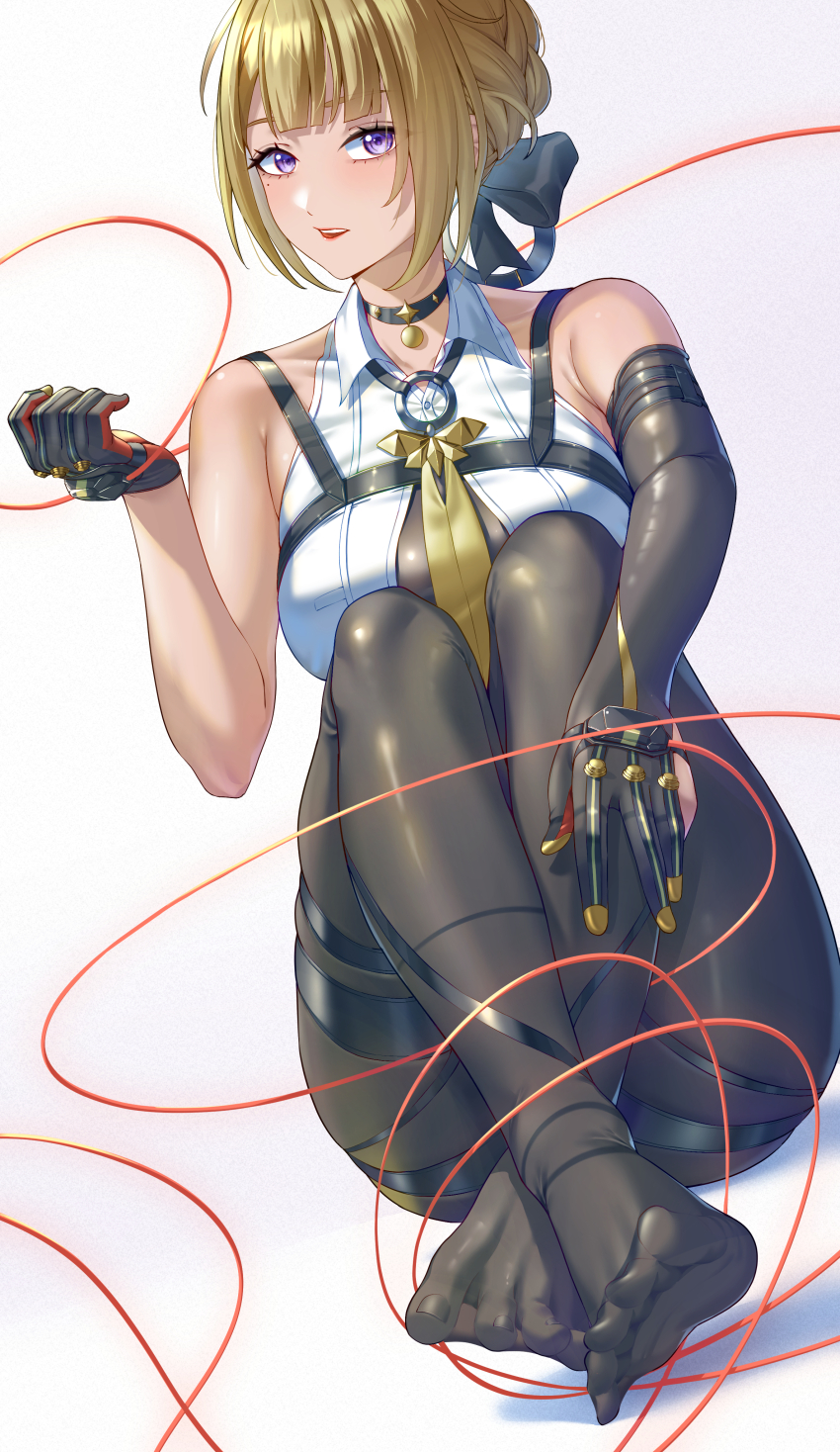 1girl, absurdres, blonde_hair, evelyn_chevalier, feet, highres, hitpig, light_blush