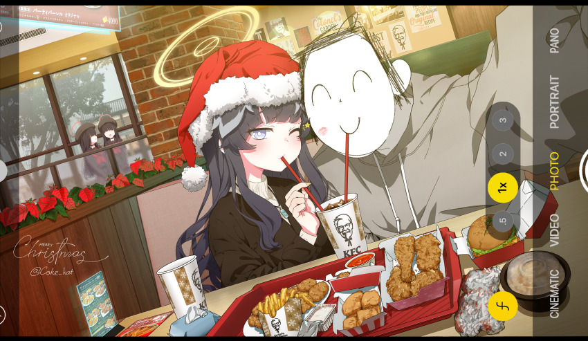 1boy, 3girls, absurdres, animal_ears, artist_name, beret, black_hair, black_serafuku