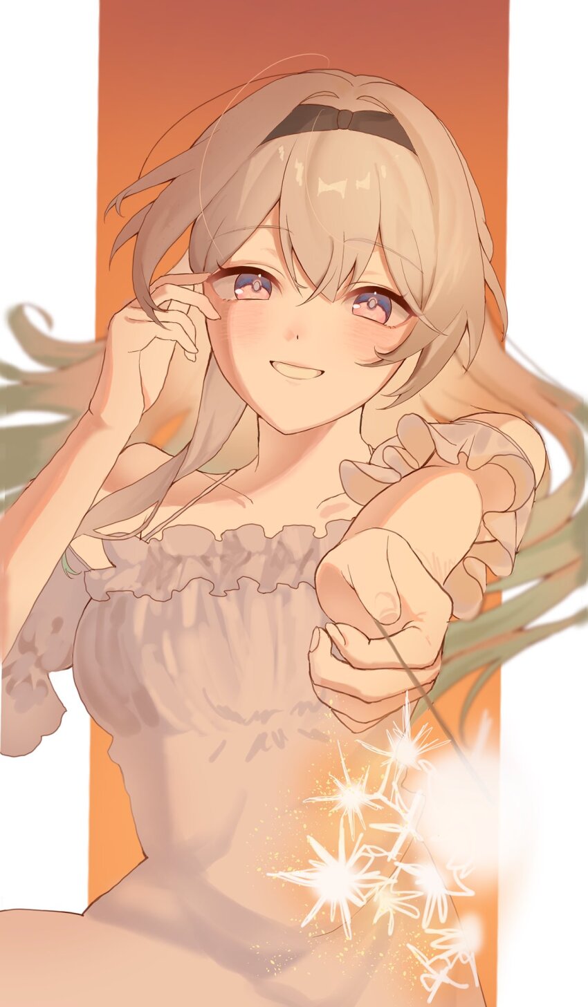 0910_2222, 1girl, alternate_costume, aqua_hair, black_hairband, breasts, commentary_request, dress