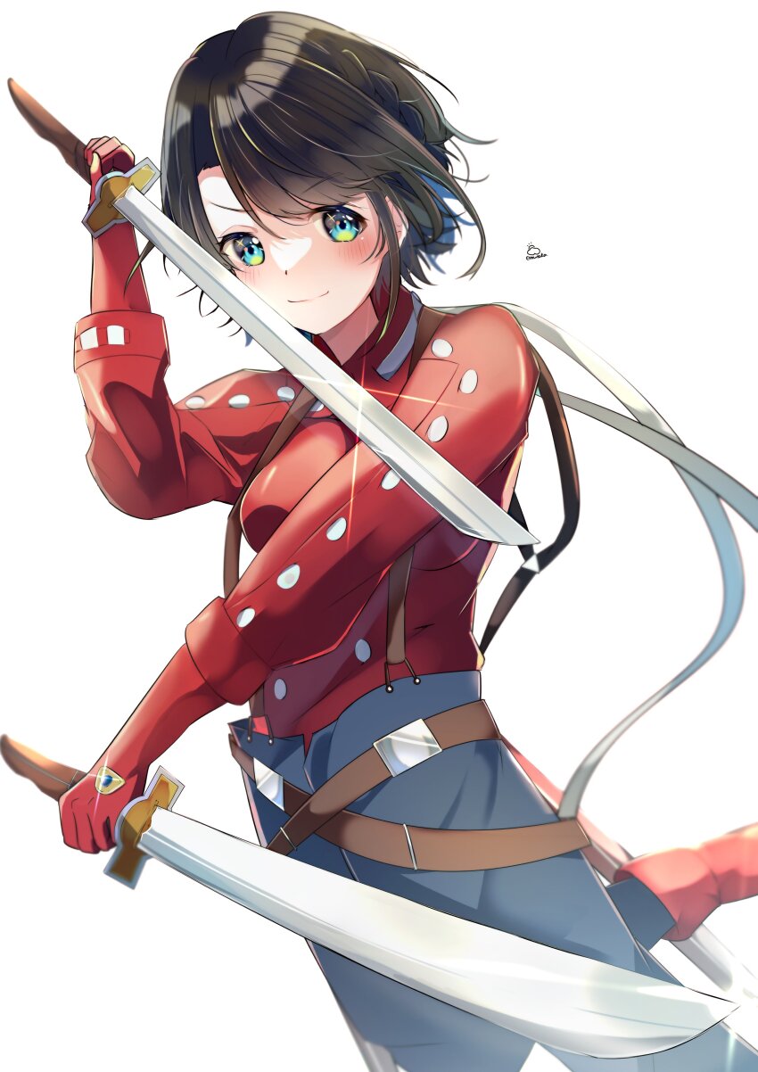 1girl, absurdres, artist_name, belt, black_hair, blue_eyes, boots, braid