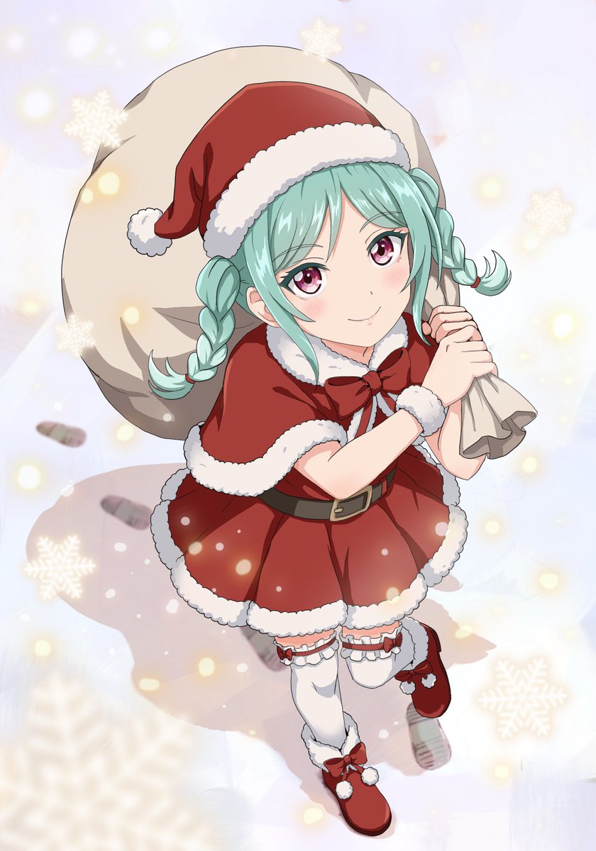 1girl, alternate_costume, belt, black_belt, blush, bow, braid, christmas