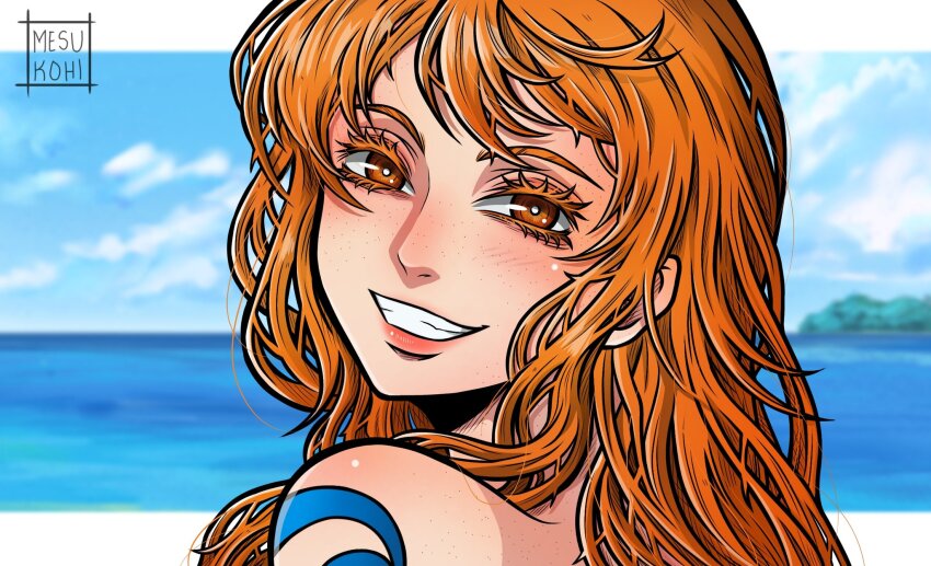 1girl, arm_tattoo, clenched_teeth, colored_eyebrows, colored_eyelashes, commentary, freckles, highres