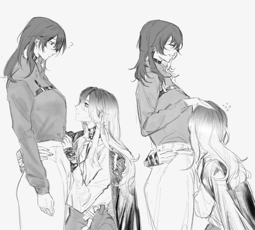 2girls, absurdres, chest_strap, chief_(path_to_nowhere), chinese_commentary, closed_mouth, collared_shirt, commentary_request