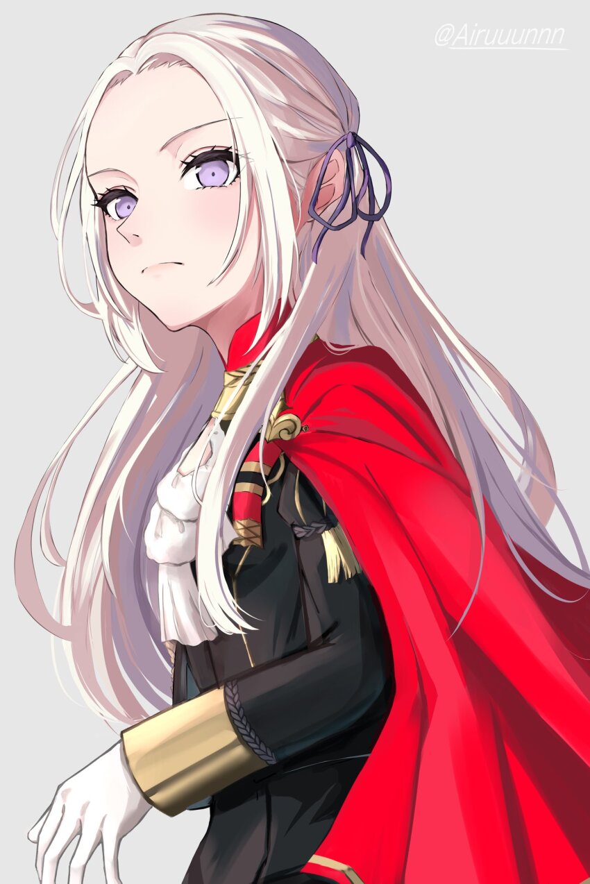 1girl, arururunnnn, cape, edelgard_von_hresvelg, fire_emblem, fire_emblem:_three_houses, forehead, gloves