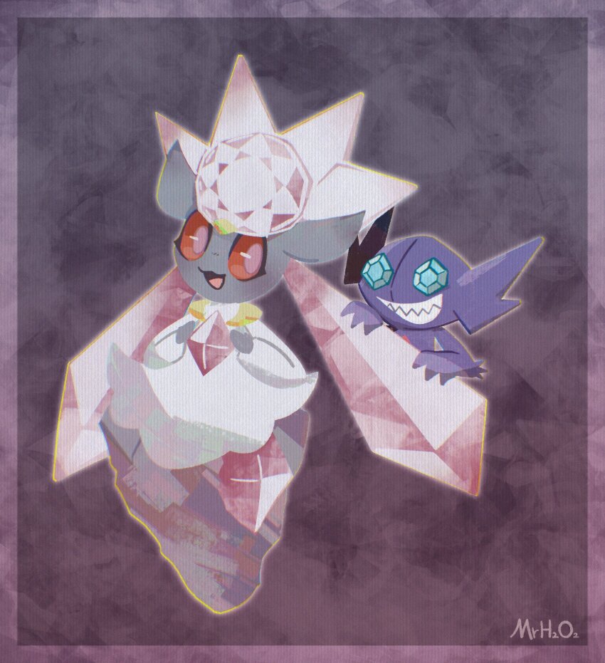 1girl, blue_eyes, border, colored_sclera, crystal, diamond_(gemstone), diancie, floating