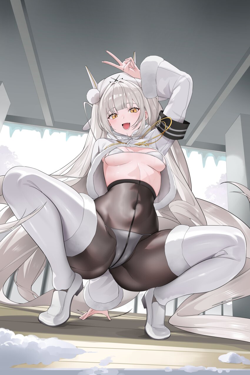 1girl, absurdres, black_pantyhose, blanc_(fortune_express)_(nikke), blanc_(nikke), boots, bra, breasts