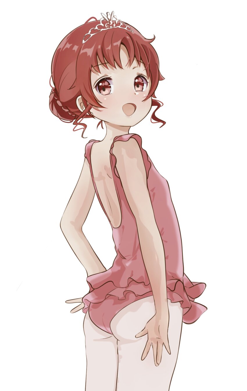 1girl, :d, \||/, absurdres, arms_at_sides, athletic_leotard, back_muscles, ballet_dress