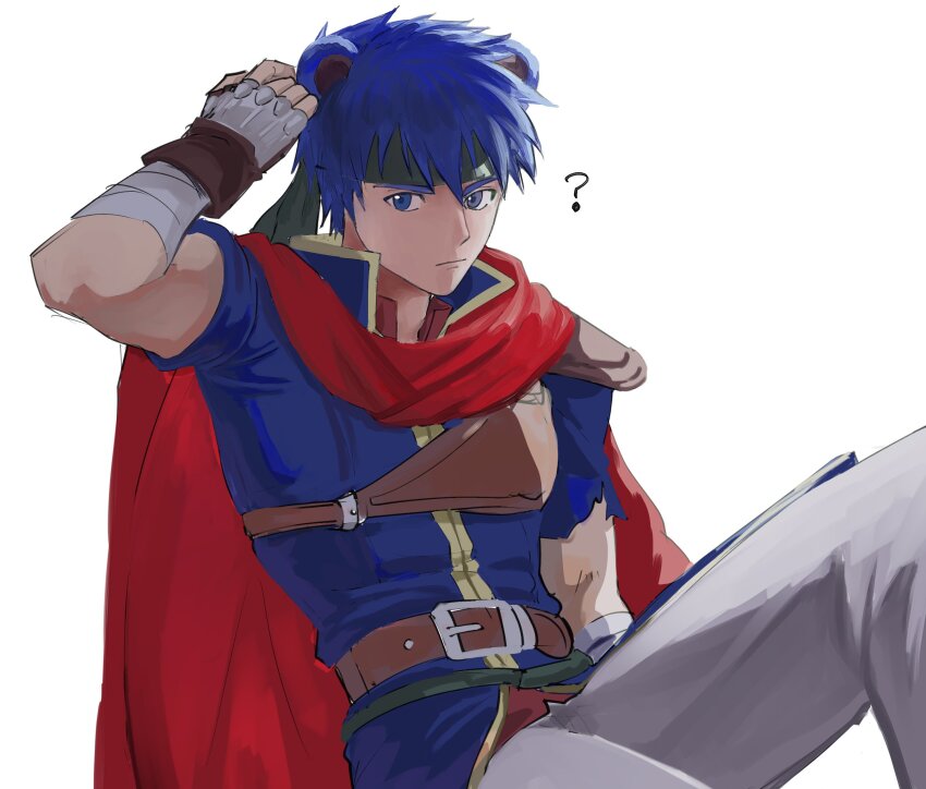 1boy, ?, animal_ears, bear_ears, blue_eyes, blue_hair, cape, closed_mouth