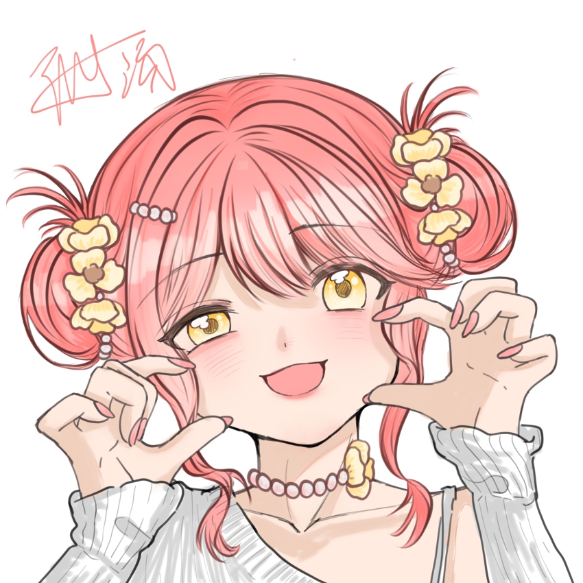 1girl, absurdres, asymmetrical_sweater, bead_necklace, beads, bra_strap, chinese_commentary, choker