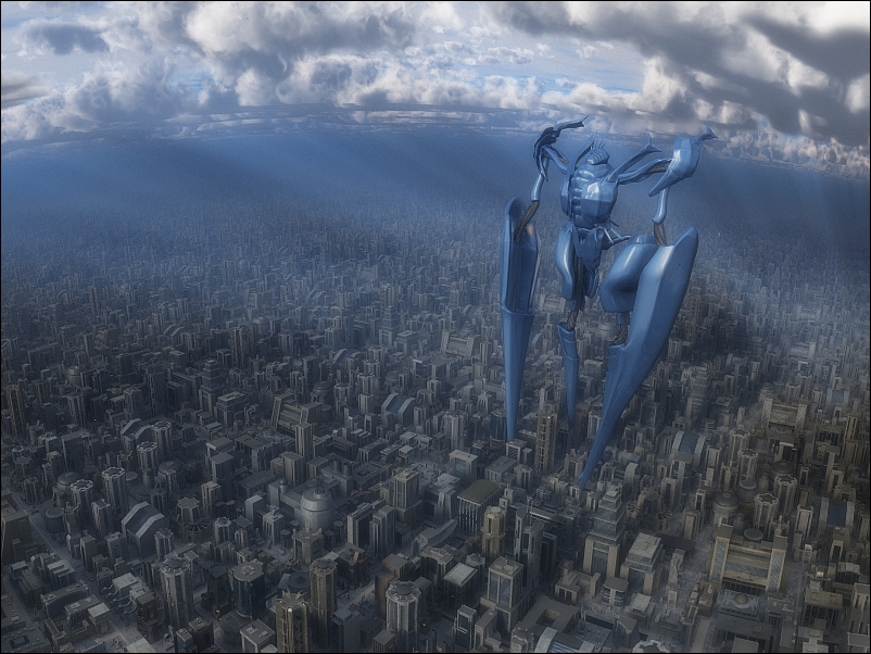3d, aiuuu, bokurano, city, cityscape, cloud, mecha, no_humans