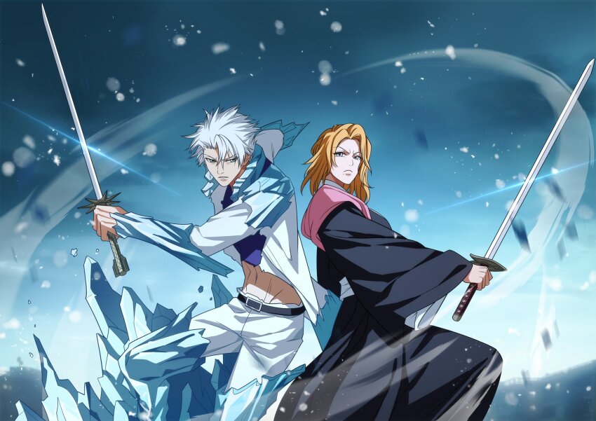 1boy, 1girl, bankai, bleach, bleach:_sennen_kessen-hen, commentary, daiguren_hyourinmaru_(bankai), english_commentary