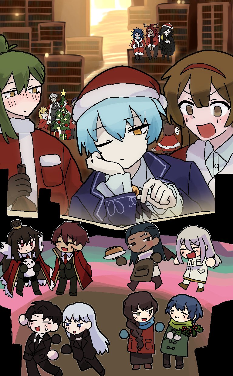 angela_(project_moon), angelica_(project_moon), binah_(project_moon), black_hair, blue_hair, brown_eyes, brown_hair, chesed_(project_moon)