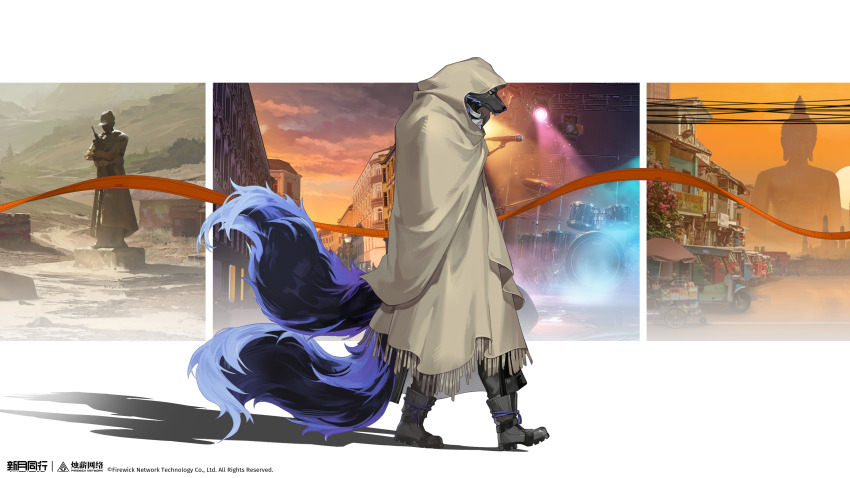 1boy, abisi_(xinyue_tongxing), absurdres, black_boots, black_fur, black_pants, boots, building