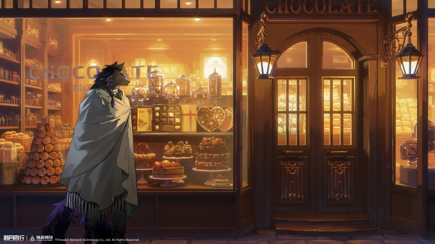 1boy, abisi_(xinyue_tongxing), absurdres, black_fur, box, box_of_chocolates, cake, chocolate