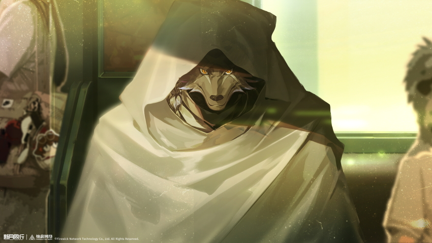 1boy, 2others, abisi_(xinyue_tongxing), absurdres, black_fur, blurry, blurry_background, copyright_name