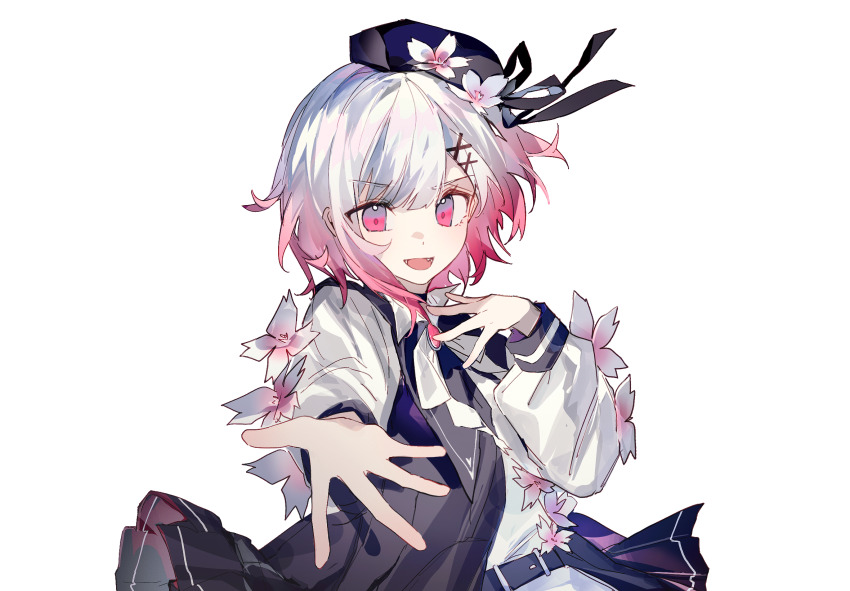 1girl, :d, beret, black_dress, black_hat, chinese_commentary, commentary_request, dress