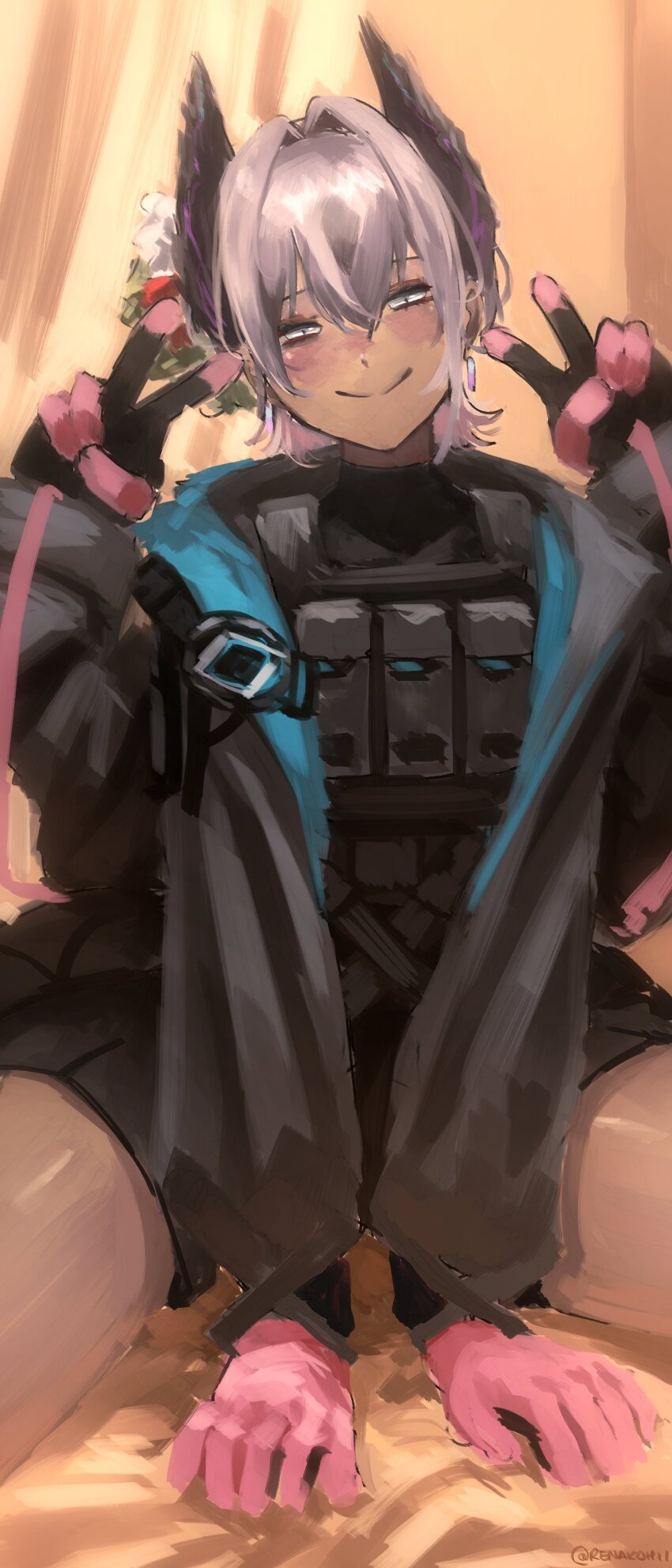 1girl, absurdres, arknights, bird_girl, black_feathers, black_gloves, blue_eyes, blush