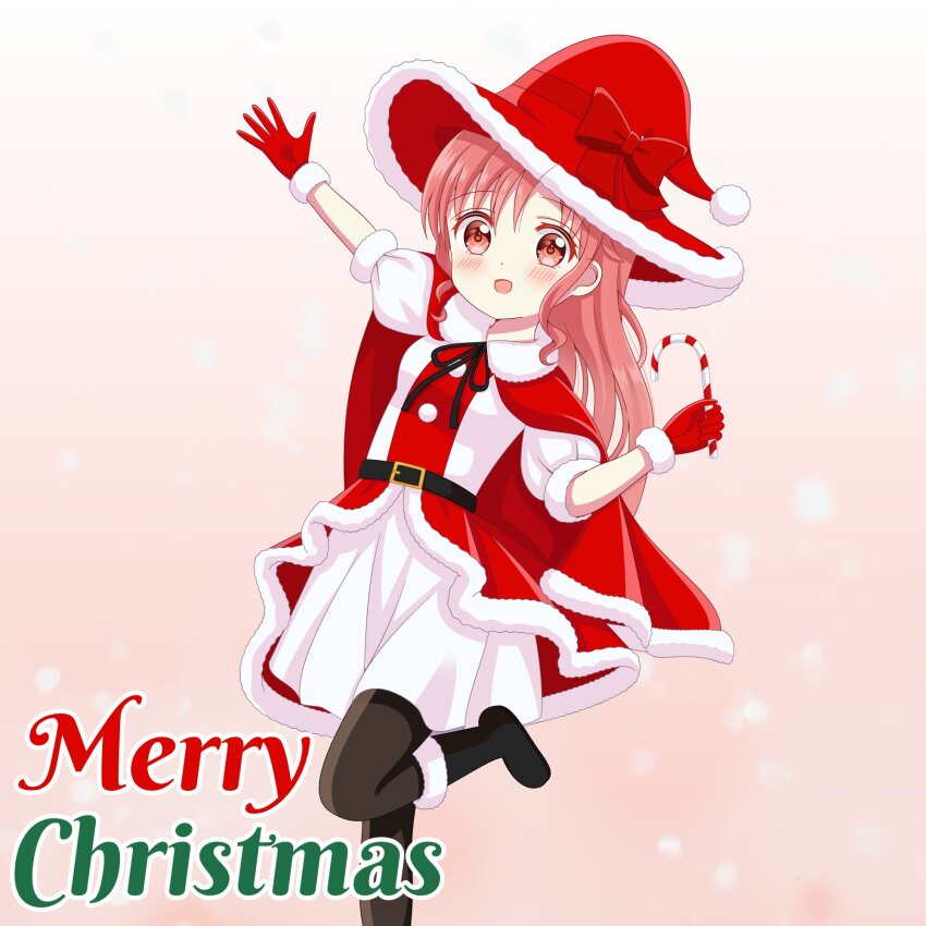 1girl, :d, abstract_background, arm_up, black_boots, black_bow, blurry, blurry_background