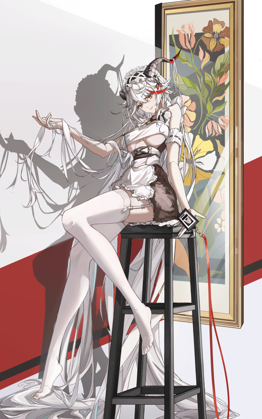 1girl, absurdly_long_hair, absurdres, aegir_(azur_lane), aegir_(iron_blood's_dragon_maid)_(azur_lane), apron, azur_lane, black_horns