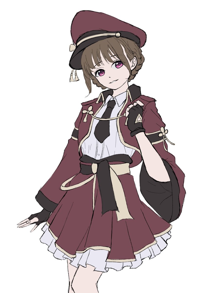 1girl, absurdres, aiguillette, animification, black_gloves, brown_hair, collared_shirt, commentary_request