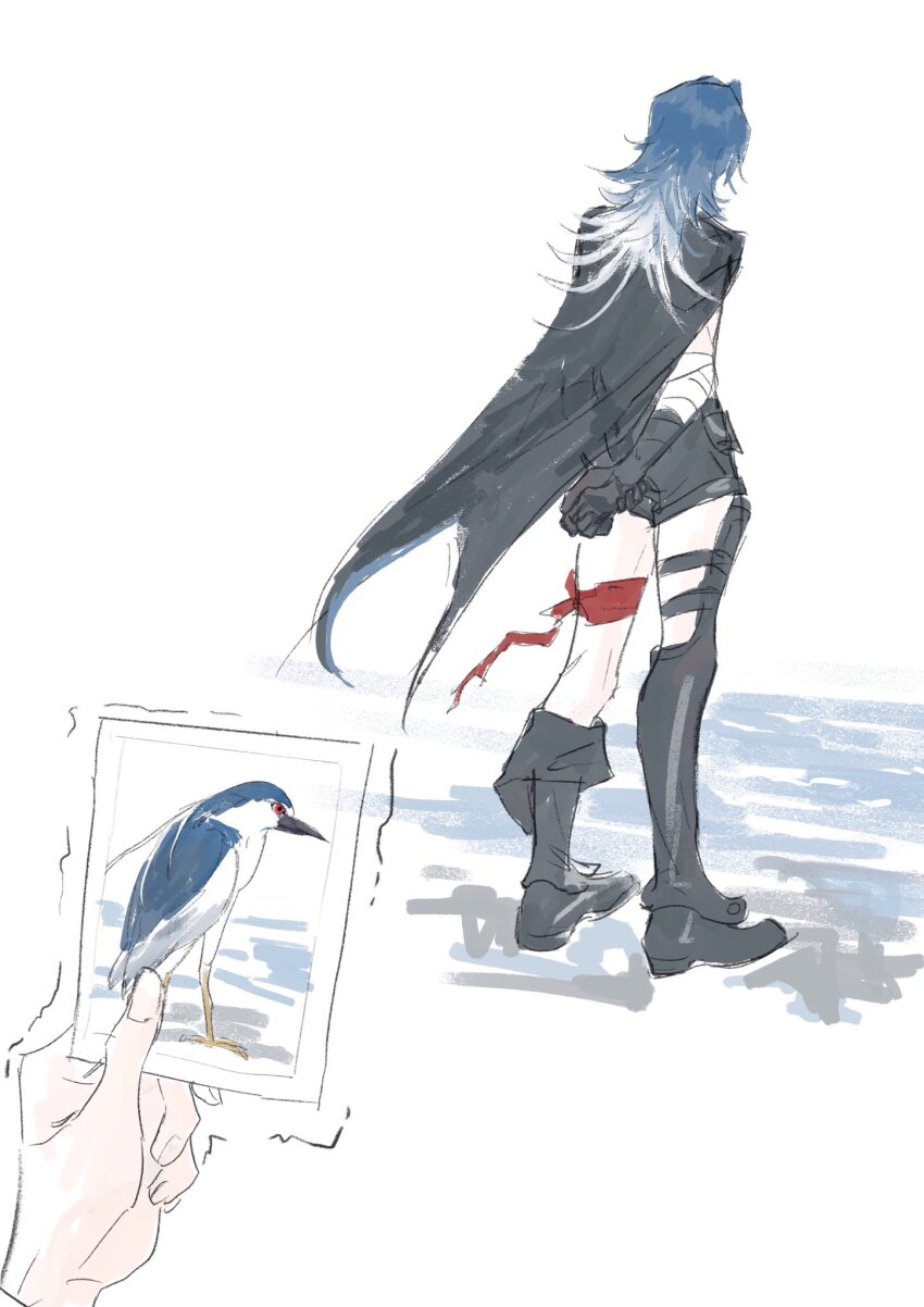 1girl, ceto_(path_to_nowhere), commentary, czyw01, from_behind, full_body, highres, holding