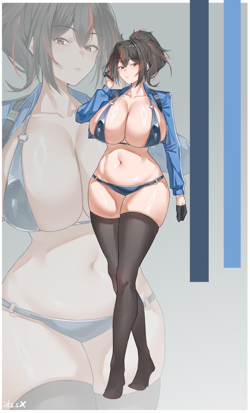 1girl, absurdres, adapted_costume, alternate_breast_size_(larger), alternate_costume, arm_at_side, artist_name, bikini