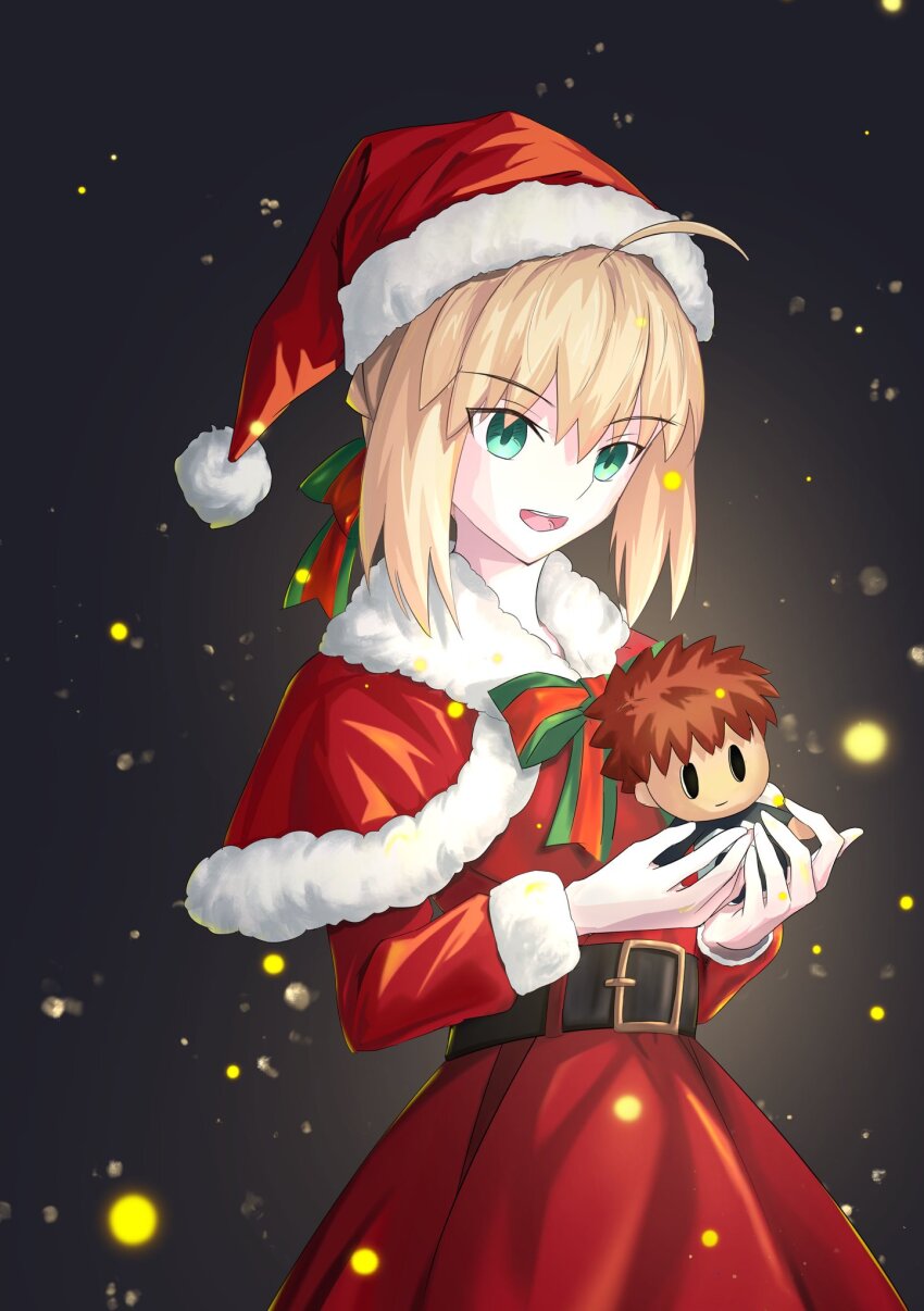 1girl, ahoge, andychen662000, artoria_pendragon_(fate), blonde_hair, character_doll, christmas, doll