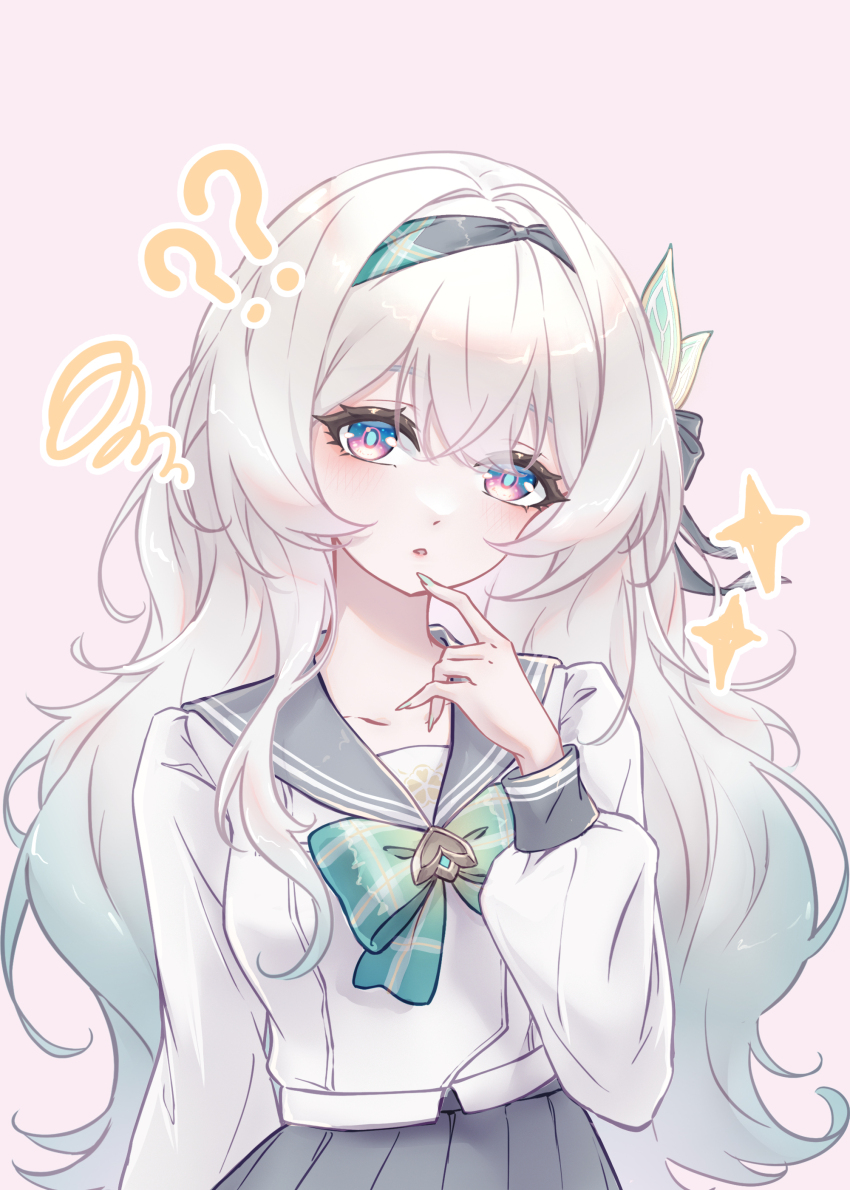 1girl, ?, ??, absurdres, aqua_bow, aqua_bowtie, aqua_hair, aqua_nails